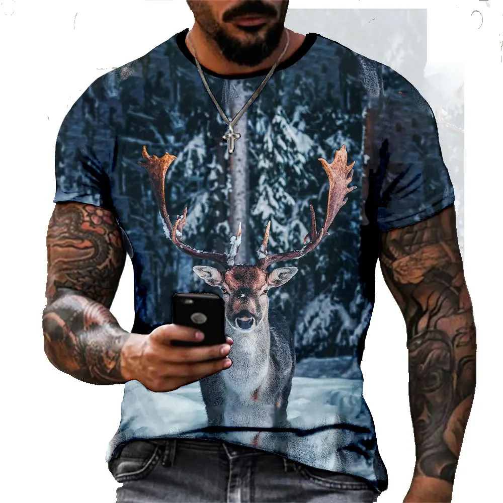

2023 Christmas carnival new men's T-shirt 3D printing hip-hop humor Christmas horse cool handsome street fashion oversized