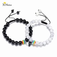 3umeter 2pcsset magnetic couple bracelet heart 8mm natural stone beads bracelets 7 chakra handmade braided lover jewelry gift
