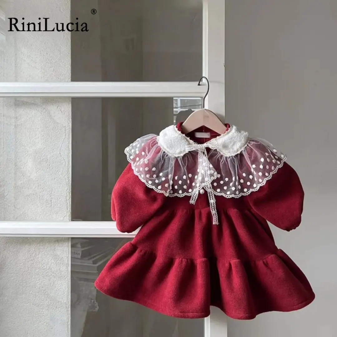 

RiniLucia Toddler Baby Girls A-line Dress Princess Autumn Winter Dress Infant Long Sleeve Ruffle Puff Sleeve Dress Clothes