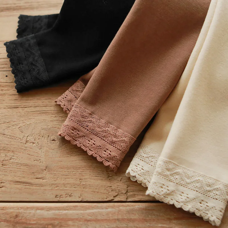 

2022 Winter New Light Luxury Fashion Korean Kids Lace Edge Leggings Kids Clothing All-match Boutique Clothing Simple Style