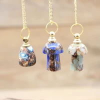 new emperor stone mushroom perfume bottle pendant necklace imperial jaspers prism essential oil vial boho jewelry gifts qc1155