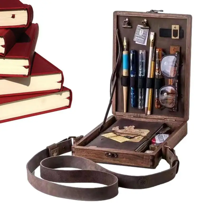 

Writers Storage Box Writer Dustproof Wooden Storage Box With Large Capacity Portable Art Supplies For Outdoor Painting