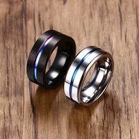 kotik black ring for men women black silver color stainless steel wedding bands trendy fraternal rings casual male jewelry