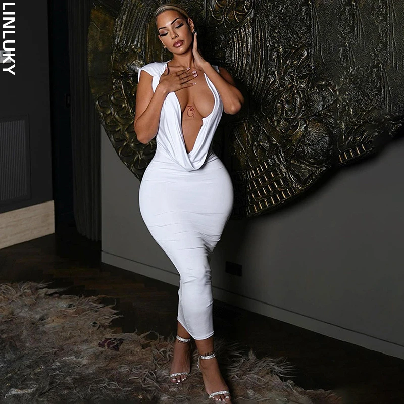 

Новинка лета 2023, пикантные однотонные повседневные облегающие платья средней длины без рукавов с воротником-стойкой и капюшоном для клуба, женская одежда