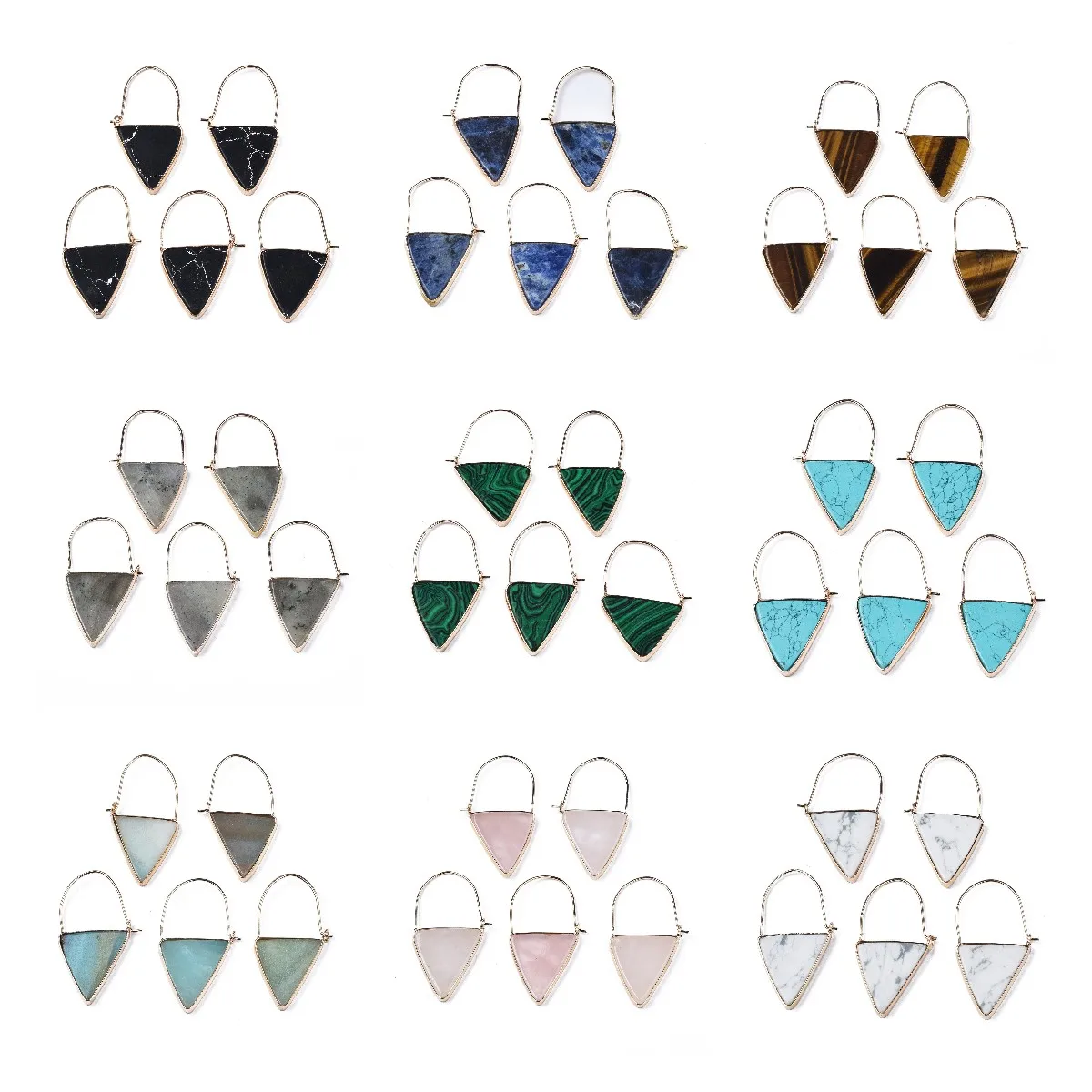 

Kissitty 3 Pairs Light Gold Synthetic Stone Triangle Dangle Hoop Earrings For Women Brass Drop Earrings Jewelry Findings Gift