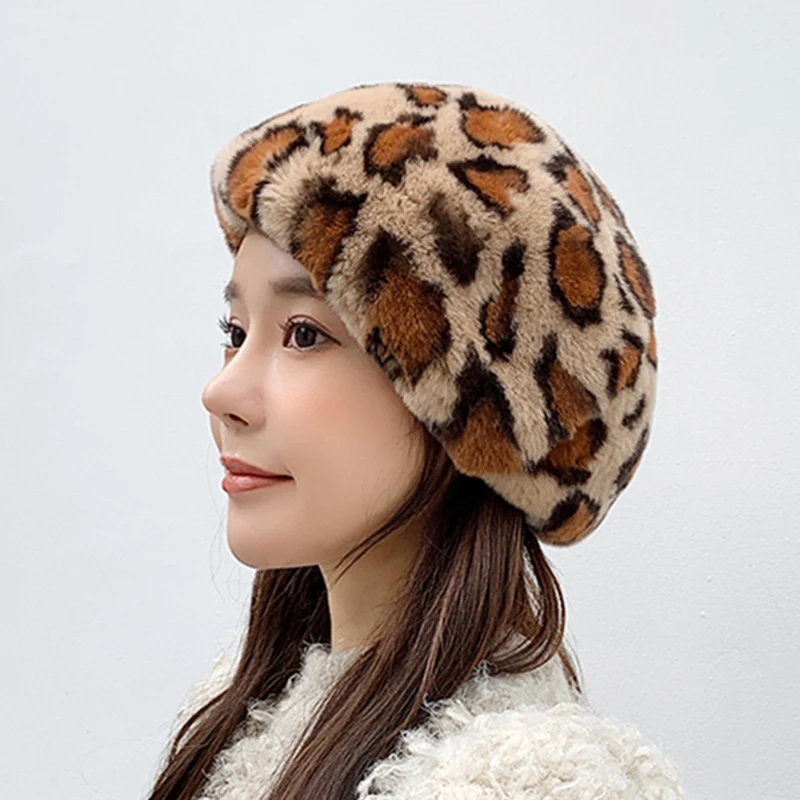 

Vintage Women Hats Warm Hat Girl Cap Winter Berets Rex Rabbit Fur Berets French Artist Style Lady Caps Beanie Retro Plain Beret