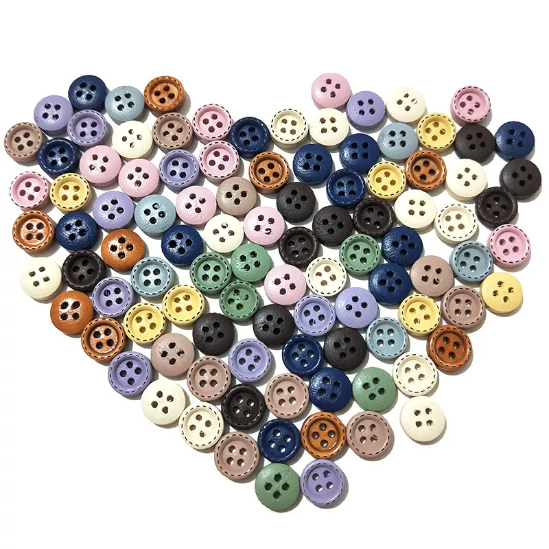 

10pcs 10mm 4-hole Mini Children's cartoon print DIY four eye button wood color button
