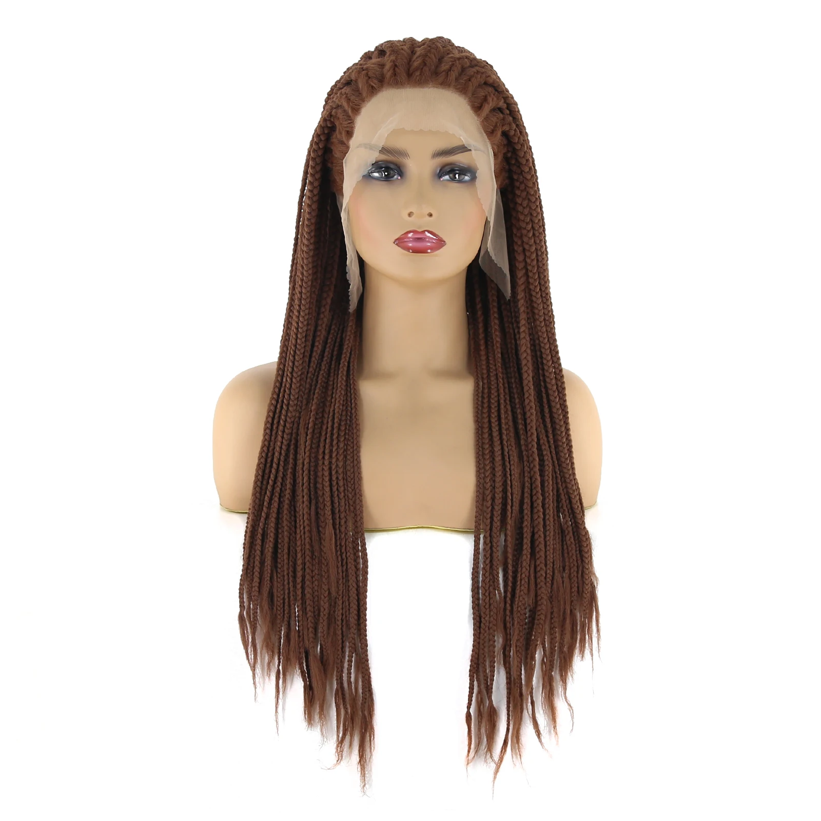 BTWTRY Brown Braided Wig Synthetic Lace Front Wigs Handmade Yaki Hair Braids Slit Parting Braids Hair Box Braid Wig for Women