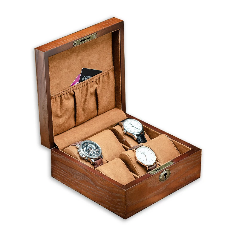 

Ash Wood Watch Box with Lock Luxury VintageWatch Box Organizer for Men Storage Box Jewelry Display Cabinet Case Free Shipping
