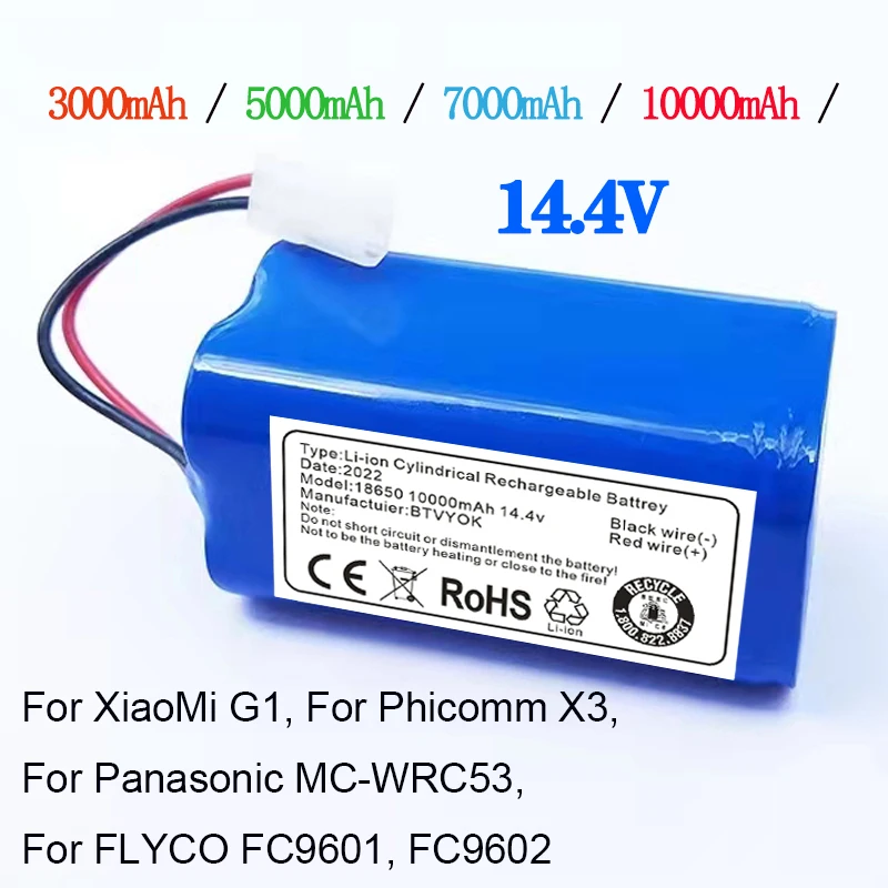 

BTVYOK 14.4V 10000mAh Vacuum Battery for XiaoMi G1, For Panasonic MC-WRC53, For Phicomm X3, For FLYCO FC9601, FC9602 5.0