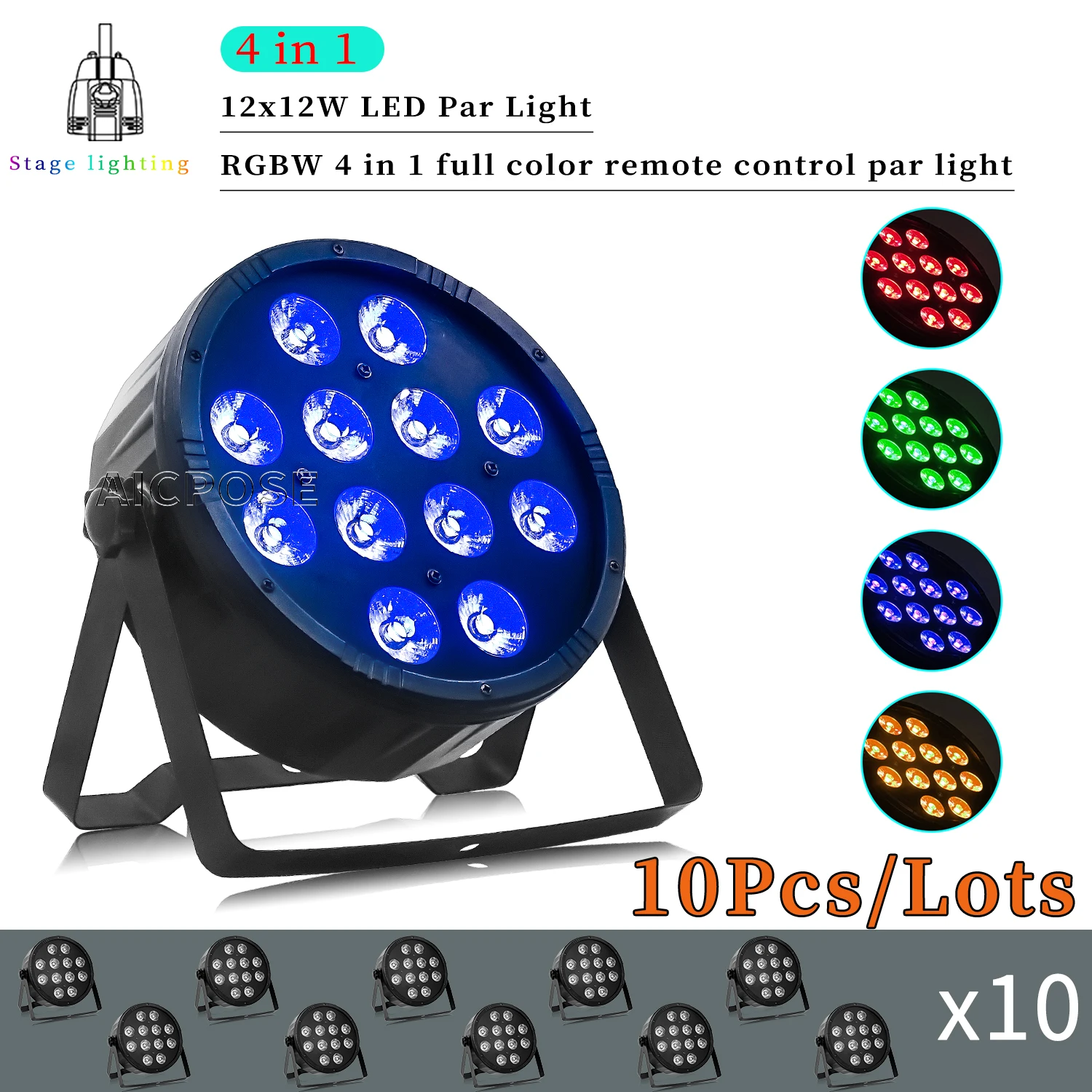 

10Pcs/Lots 12x12W RGBW 4in1 LED Par Light Remote Control Flat Stage Light DJ Disco Equipment Party Wedding Stage Lighting