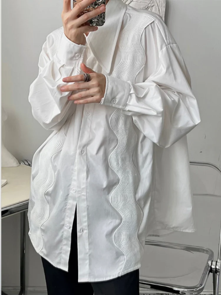 

Женская плиссированная блузка на пуговицах, элегантная однотонная Свободная блузка с длинными рукавами и вышивкой, с отложным воротником, весна 2023