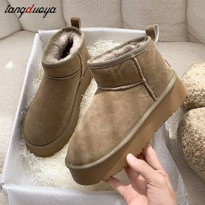 

Зимние женские короткие плюшевые теплые ботинки для снежной погоды, повседневная обувь, новые замшевые меховые ботильоны челси, женская об...