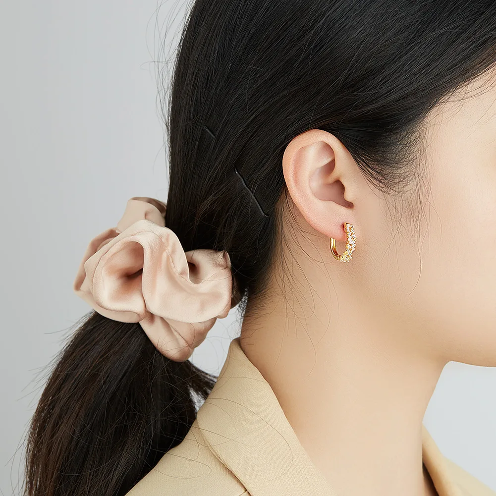 Роскошные серьги-кольца с цирконием для женщин круглые из нержавеющей стали