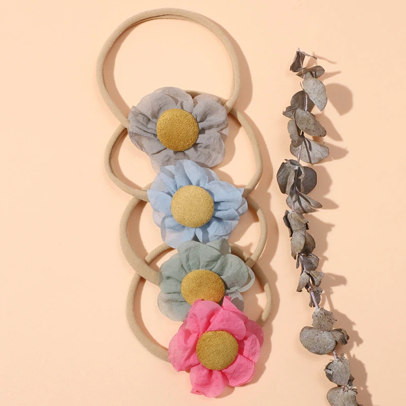 

New Handmade Flower Baby Girl Headband Mesh Hair Band Elastic Hairband For Newborn Kids Elastic Hair Accessories Cute Bandages