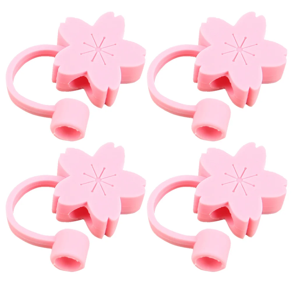 

4 Pcs Rubber Straws Metal Straw Straw Plugs Kids Straw Hat Flower Straw Dustproof Leakproof Reusable Straw Caps