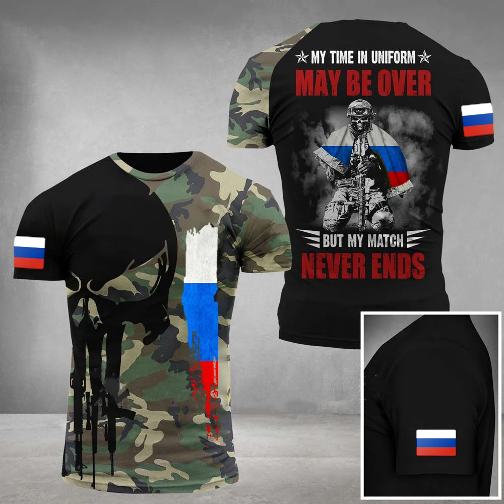 

Russian Flag New T-shirts Men Clothes Luxury Soldier Oversized Streetwear Country Army Camouflage Outdoor Sports Short Sleeve