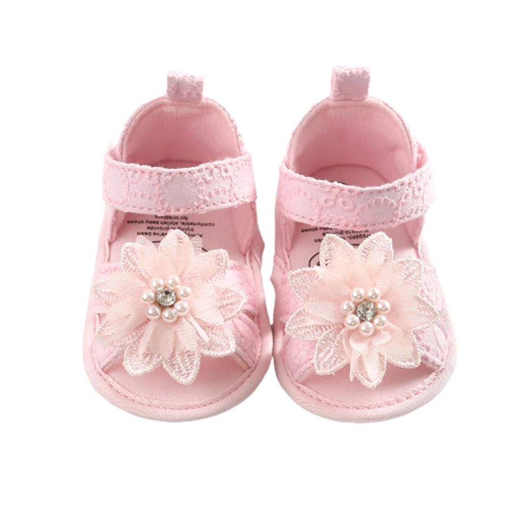 

0-18M Newborn Infant Baby Girls Flower Shoes Princess Lace Pearl Sandals Party Birthday Shoes For Toddler Baby Girls 2021