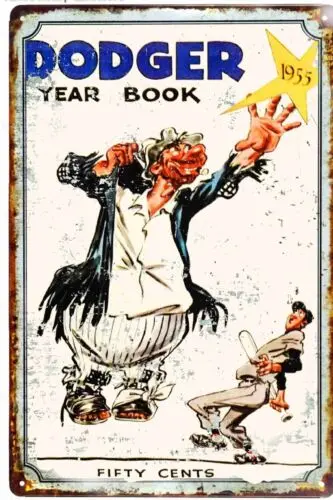 Оловянная вывеска 8 x 12 Yearbook Brooklyn Dodgers 1955 года бейсбольная реклама