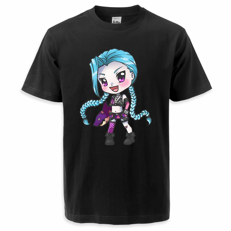 

Лидер продаж, футболки с принтом аниме Arcane, лето 2022, Мужская футболка Jinx с рисунком девушки противника из аниме, модная одежда с коротким рук...