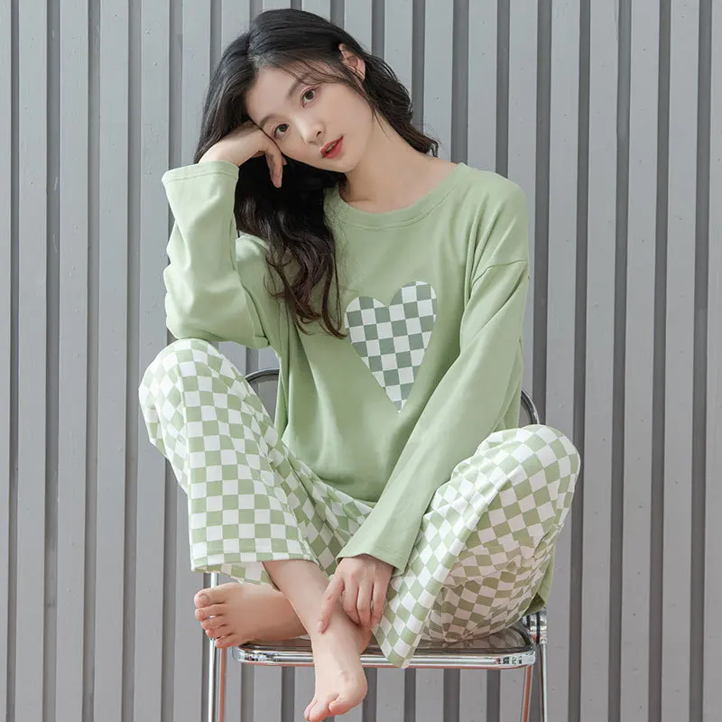 1 Ms pajamas in the spring and autumn with pure cotton long sleeve bigger sizes qiu dong cotton leisurewear suit
