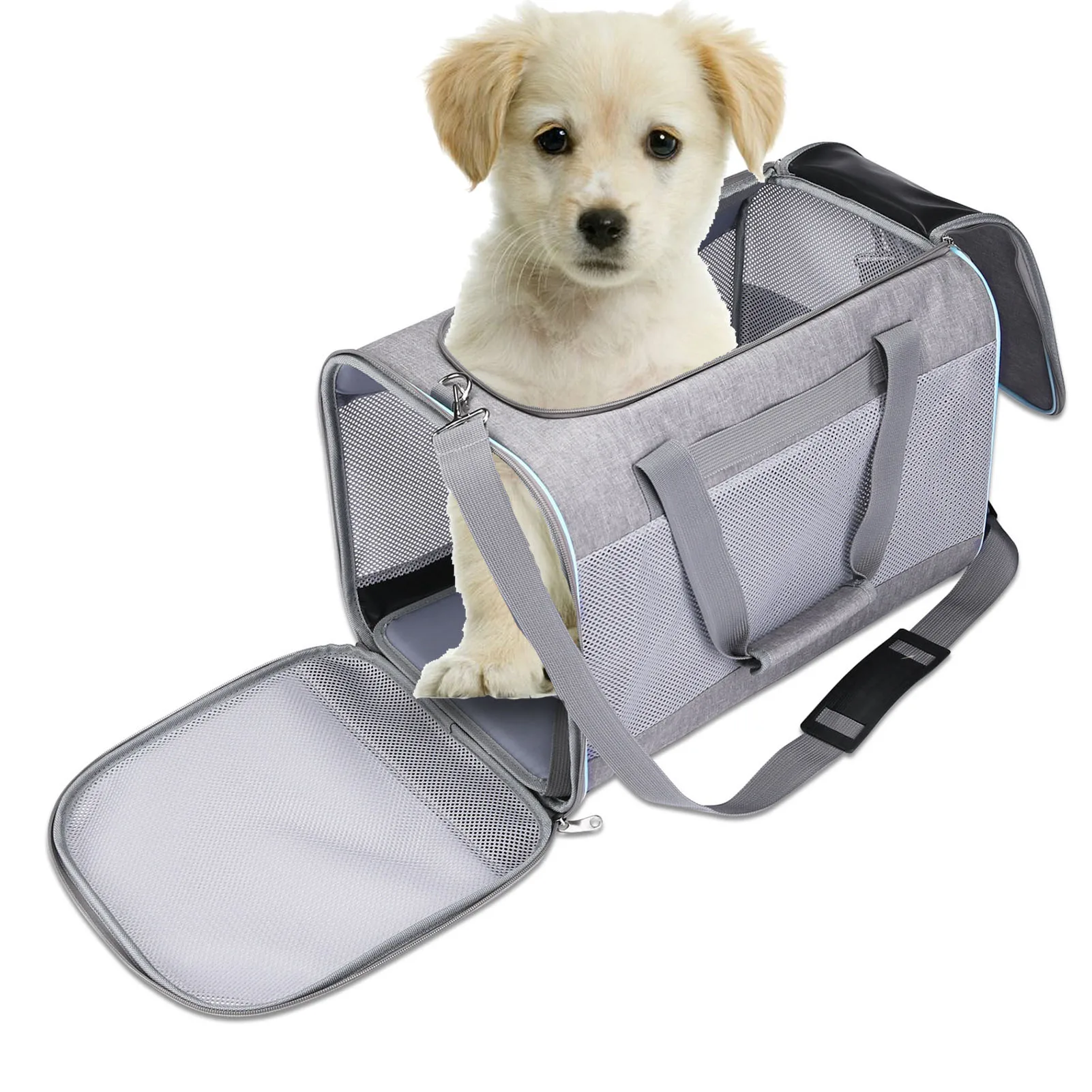 

Small Dog Carrier Collapsible Cat Bag With Double Window Collapsible Cat Bag With Adjustable Safety Tether For Medium Large Pupp