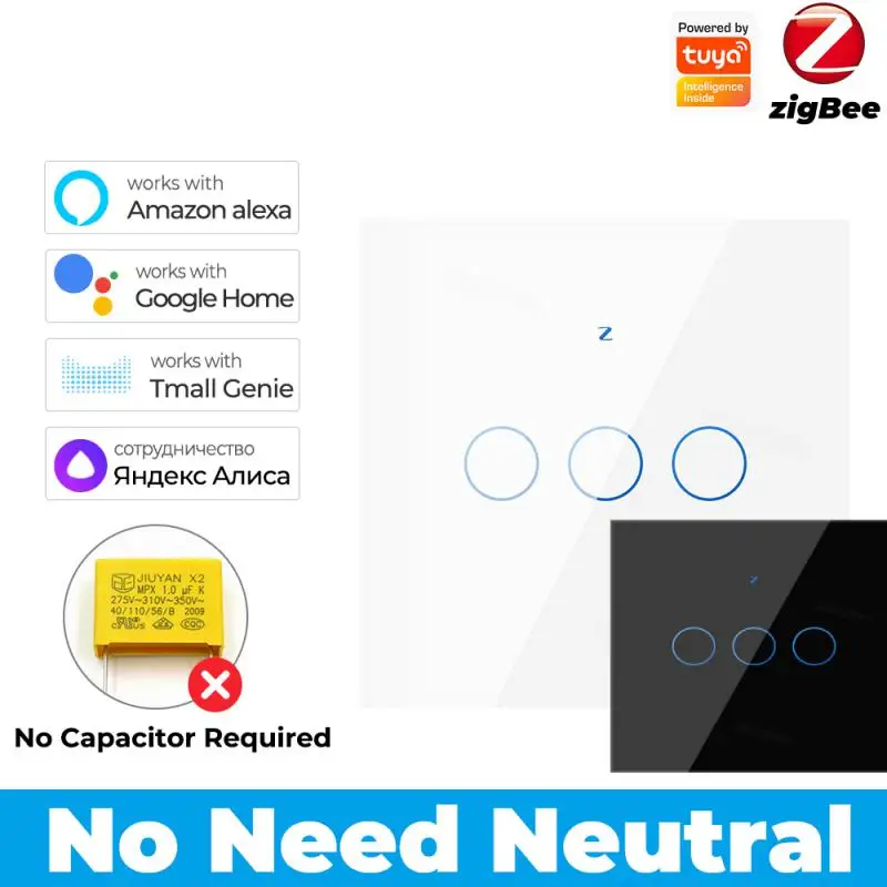 

Tuya ZigBee 1/2/3 Gang Smart Light Switch No Neutral Wire Required Timing Work With Alexa Google Home Yandex Alice Smart Life