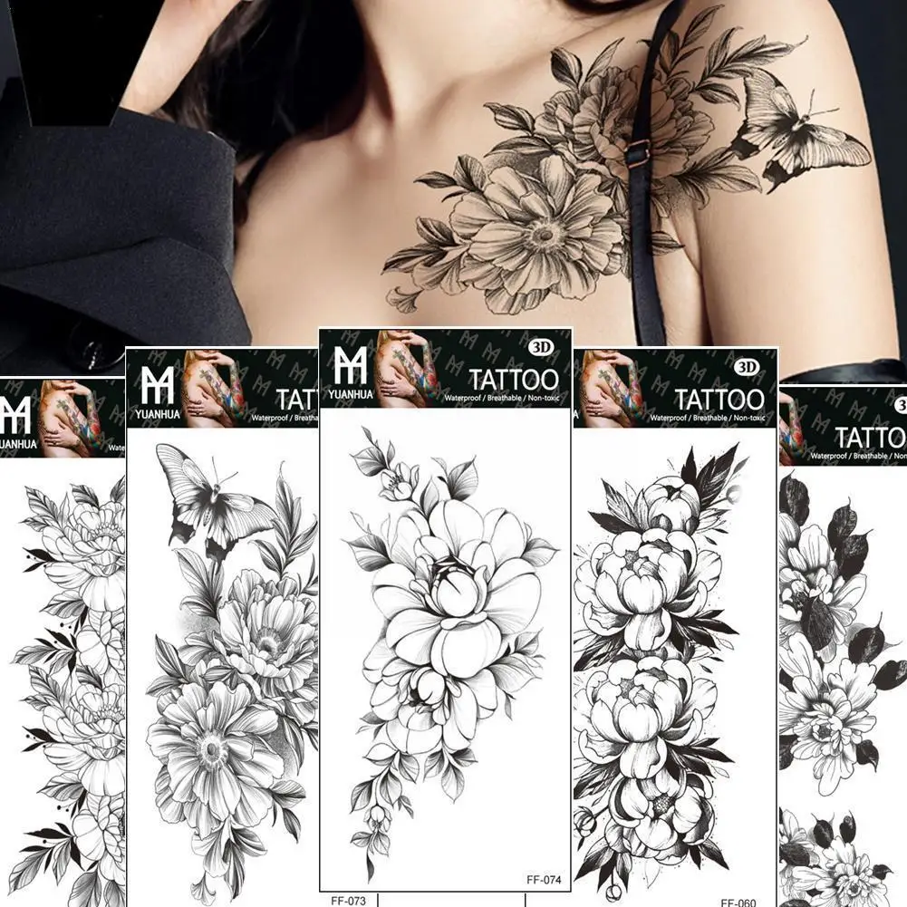 

Sexy Flower Temporary Tattoos For Women Body Art Painting Arm Legs Tattoos Sticker Realistic Fake Black Rose Waterproof Tat