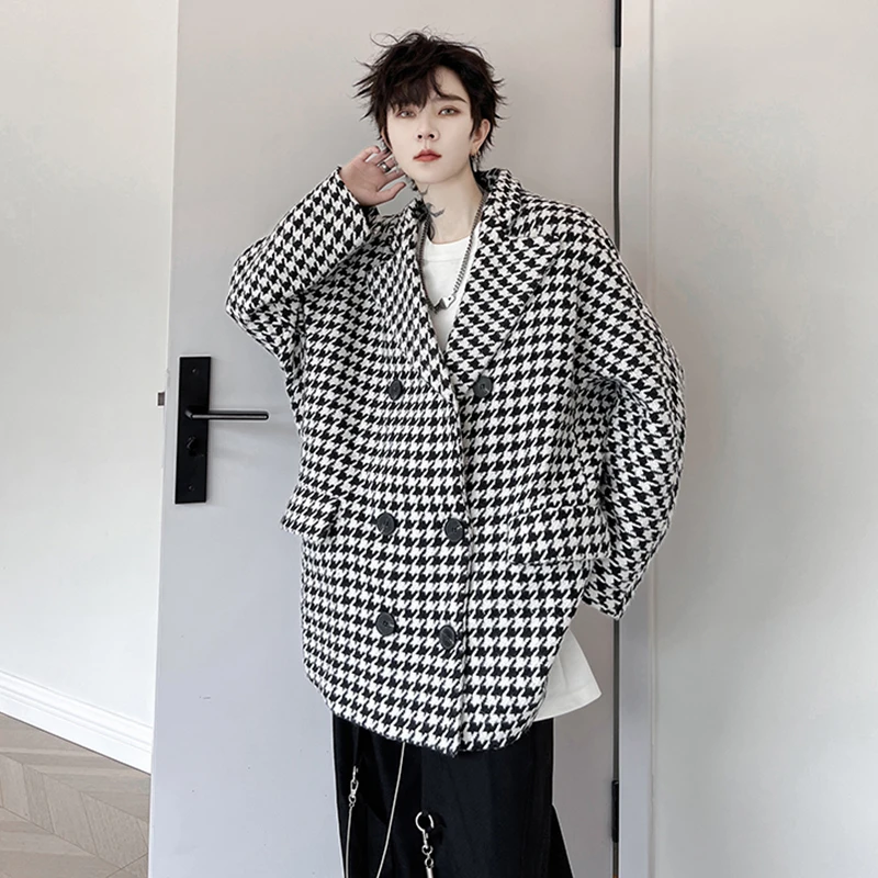 

SYUHGFA Elgance Male Blazers Double Breasted Suit Coat Korean Style Handsome Wool Windbreaker Fashion Autumn Winter Clothing