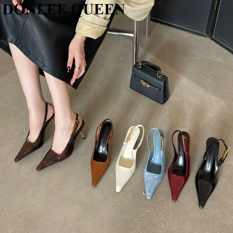 

Pointed Thin Heel Sexy Fashion Show High Heels Sandals 2024 New One Line Buckle Strap European American Size 35-41 Women's Shoes