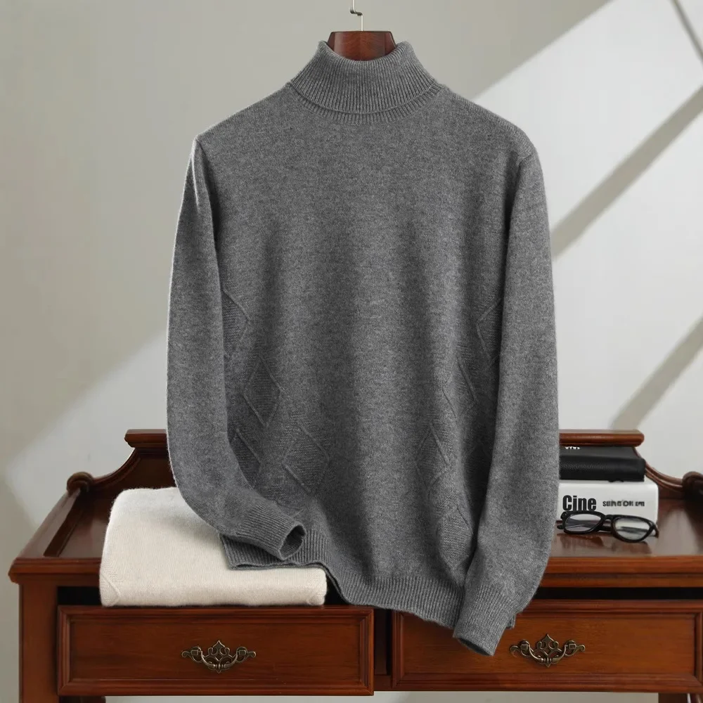 Мужской повседневный деловой шерстяной свитер из чистой горной шерсти пуловер с