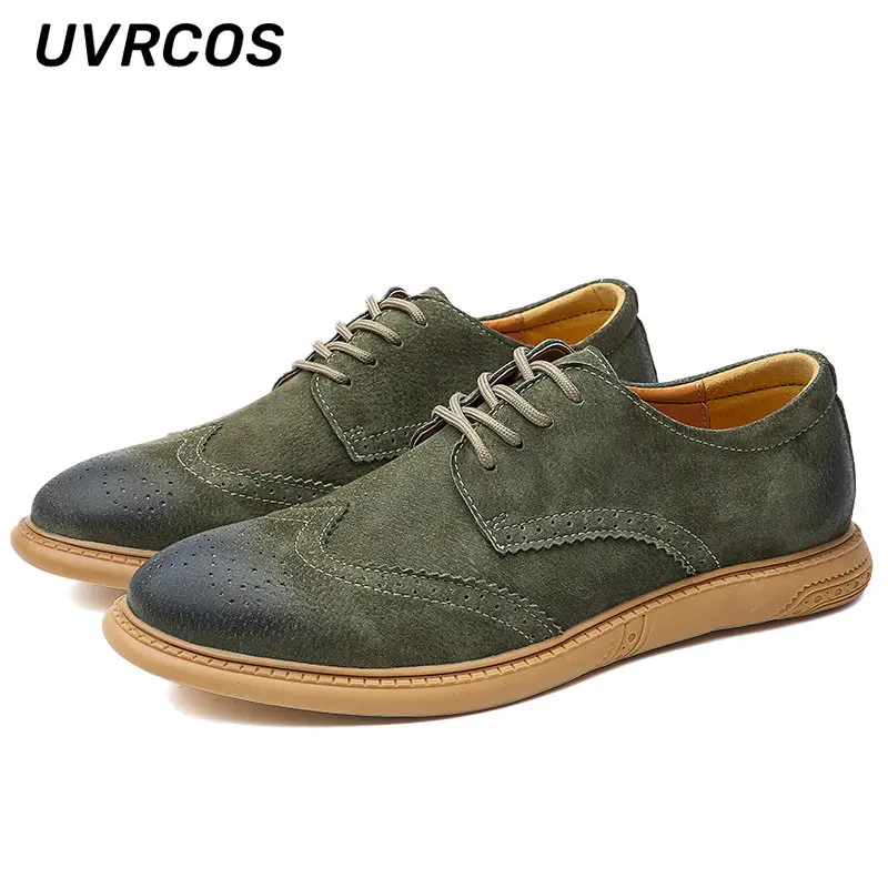 

Men Dress Shoes Bullock Leather Casual Vintage Engraving Flat Wedding Plus Size Fall 2022 New