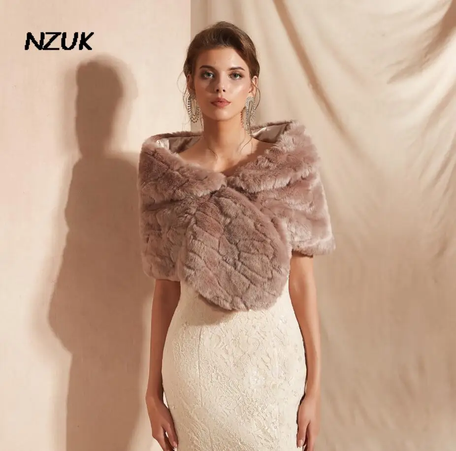 

NZUK Blouson Femme Women Evening Coat Faux Fur Wedding Dress Cape Bridal Wraps Shawl Bolero Jacket Winter chaquetas nupciales