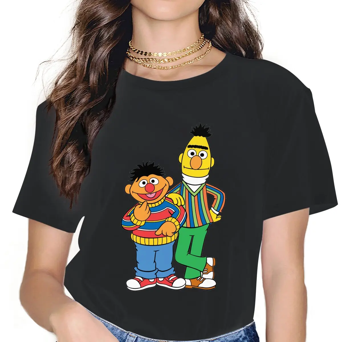 

Friends Women's T Shirts Sesame Street 80s TV Series Novelty Tee Shirt Short Sleeve Crewneck T-Shirts Pure Cotton Gift Idea