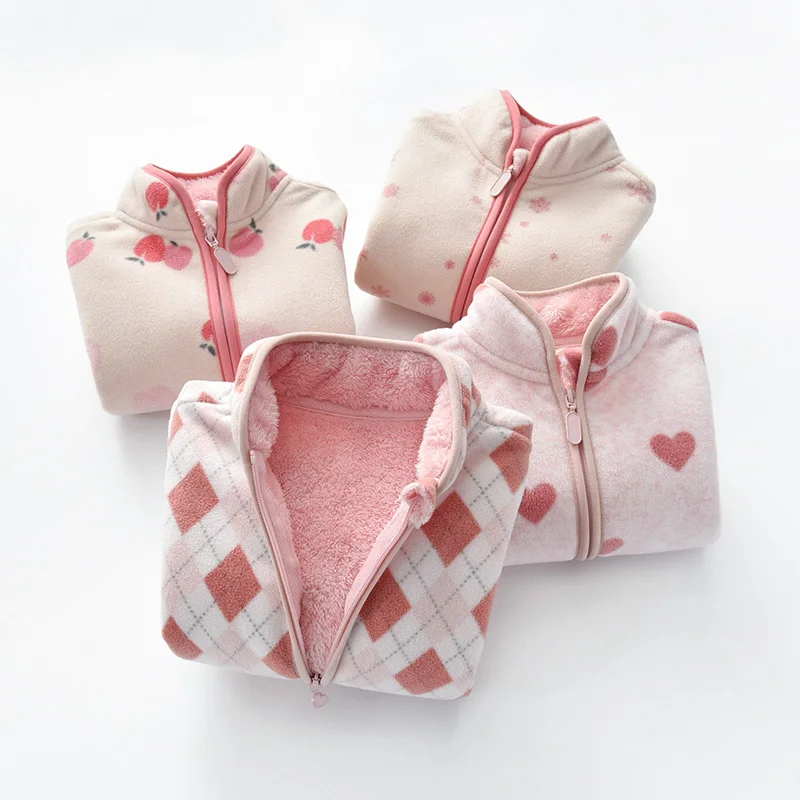 Новое флисовое пальто для девочек на осень и зиму милая детская розовая куртка с