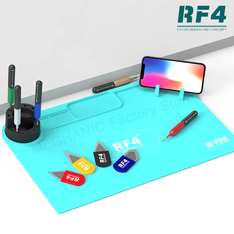 

Силиконовый паяльный коврик RF4 P015, 450x280 мм, BGA, настольная станция, коврик для ремонта телефона, платформа для обслуживания с держателем для телефона