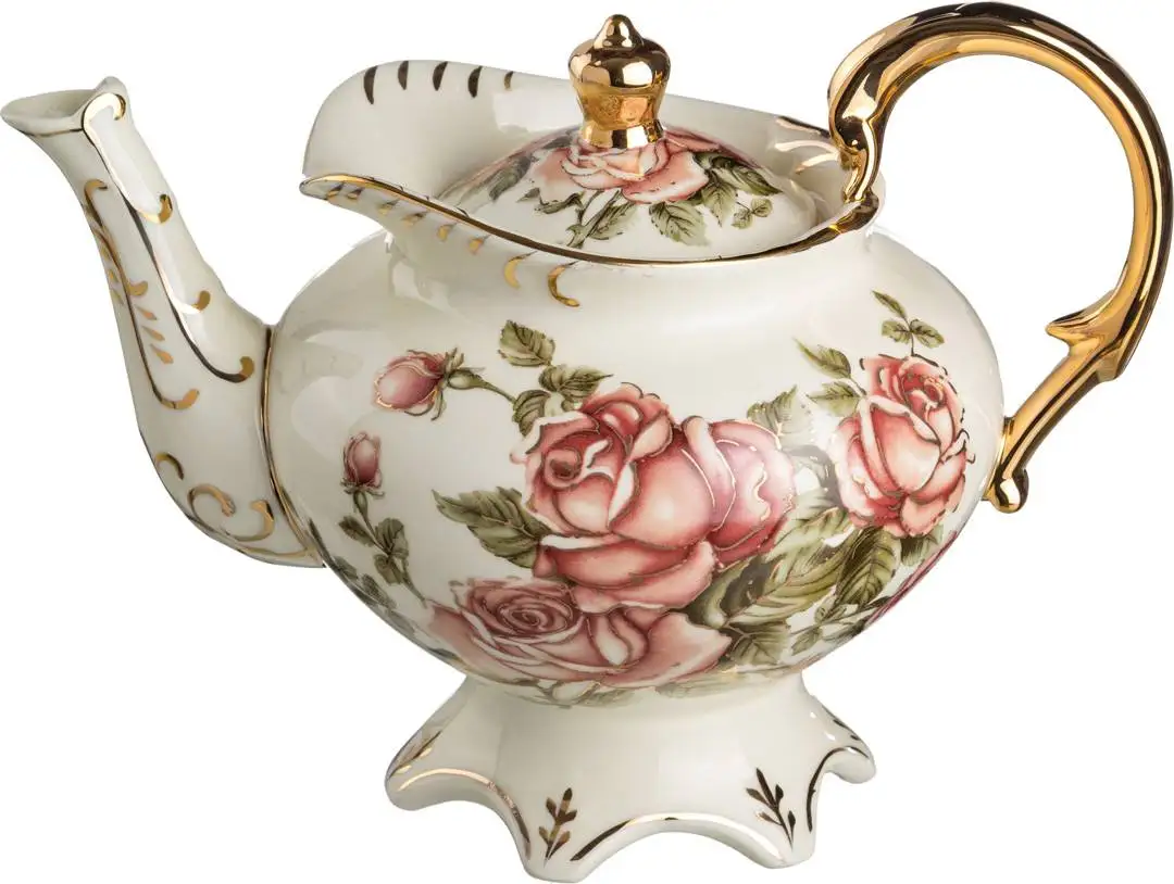 ЗАВАРОЧНЫЙ ЧАЙНИК КОРЕЙСКАЯ РОЗА НА НОЖКЕ С ЗОЛОТЫМИ РУЧКАМИ 800 МЛ. |