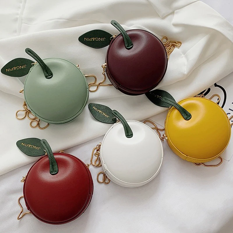 

New Arrival Sweet Circular Bags For Women Fashion Chain Crossbody Bag Small Cute Apple Shape Handbags PU Leather Ladies Purse