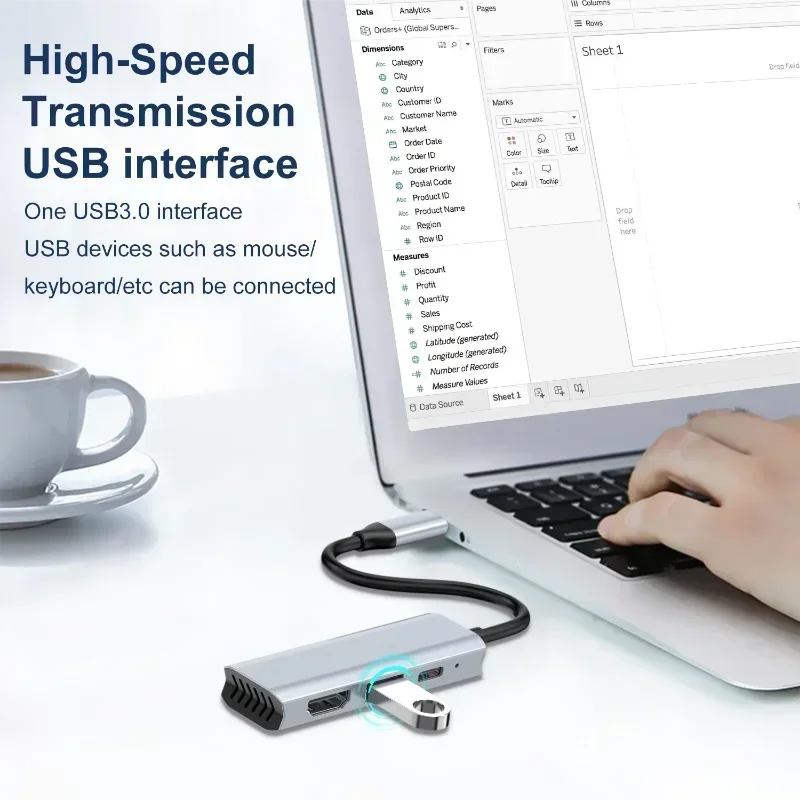 USB-концентратор 4K HD-адаптер TYPE-C к HD 3-в-1 USB-C HD-концентратор для ноутбука MaBook Pro Ar M2 M1