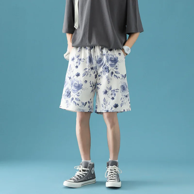 

Summer 3 Colors Flower Shorts Men Fashion Printed Casual Shorts Men Streetwear Loose Straight Beach Shorts Mens Plus Size S-5XL