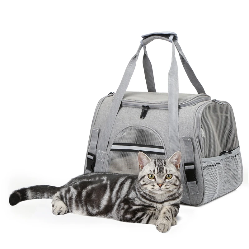 Переноска для домашних животных, мягкая воздухопроницаемая складная сумка для переноски кошек и собак, с безопасной застежкой-молнией