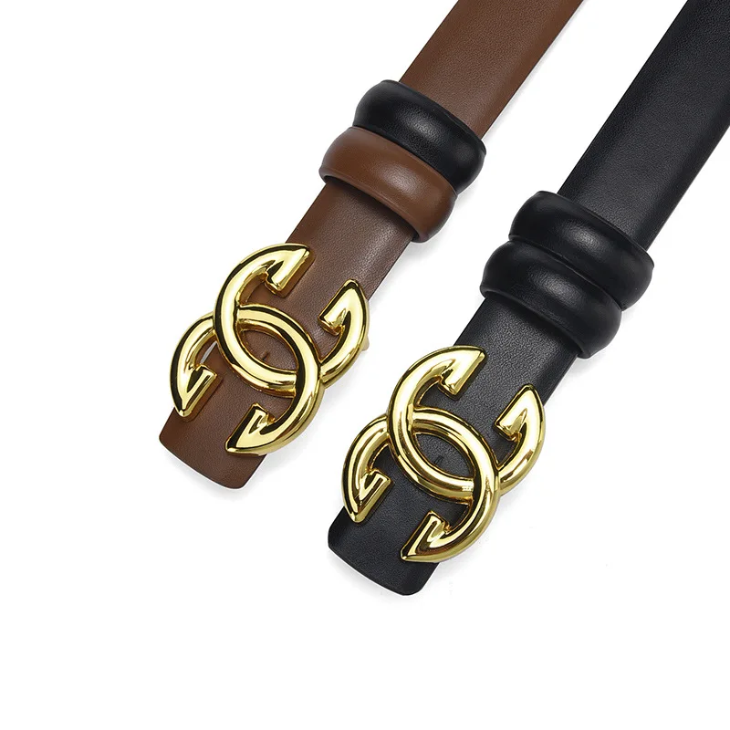 

2.3cm Woman Belt 2023 Genuine Leather Pu Mixed High Quality Ladies Strap Luxury Fashion Designer Y2k CC Metal Buckle Waist Chain