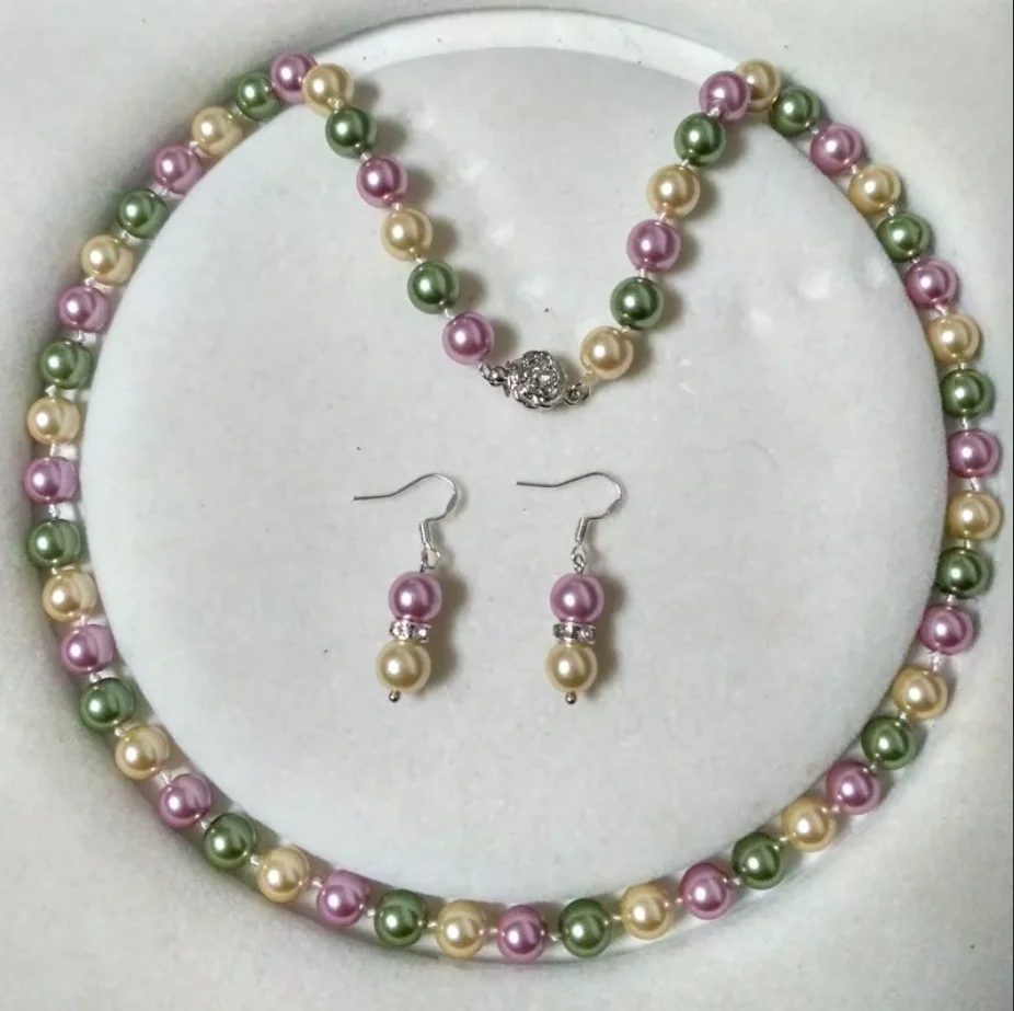 Новый комплект ювелирных изделий 8 мм разноцветное жемчужное ожерелье в форме