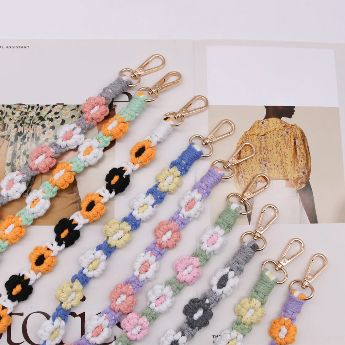 

Braided Flower Bag Strap Crossbody Bag Strap Cell Phone Strap Sweet Hand Weaving Colourful Bag Strap Cute Bag Part Accessories