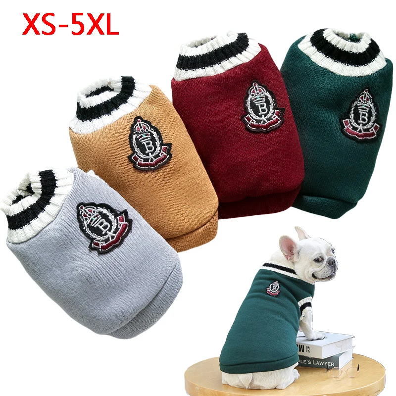 College Style Pet Dog Sweater Winter Warm Dog Clothes for Small Medium Dogs Puppy Cat Vest Chihuahua French Bulldog Yorkie Coat