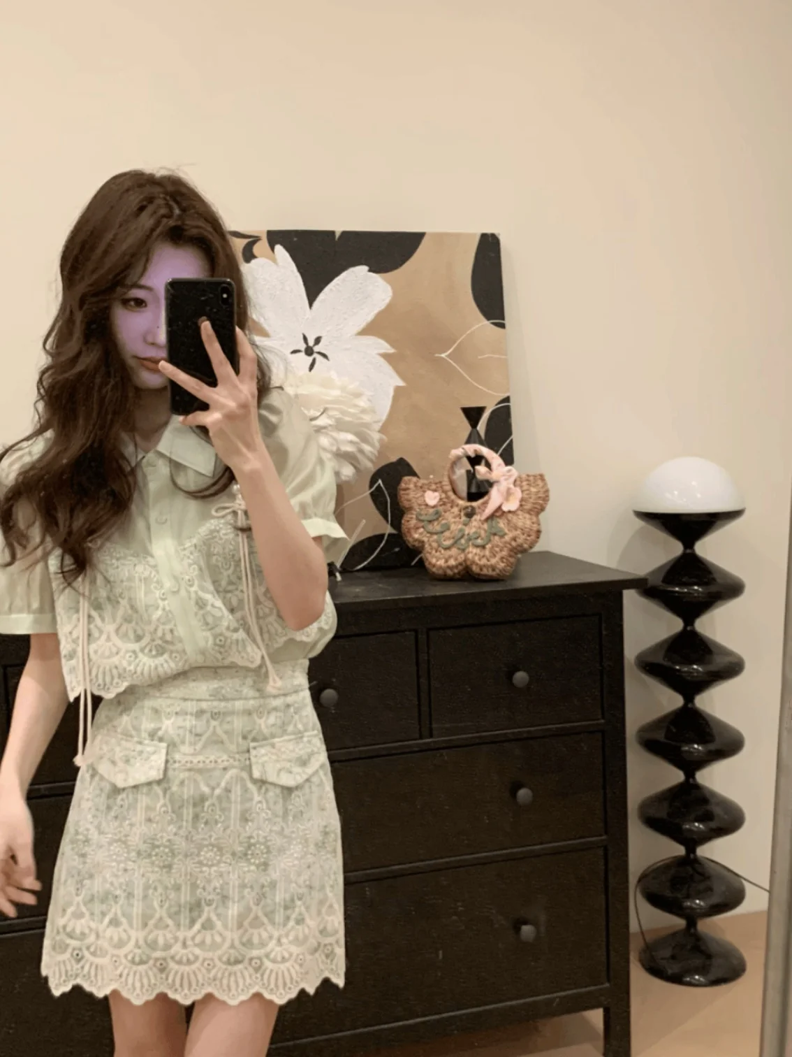 Женский костюм из двух предметов кружевная рубашка в стиле ретро с высокой