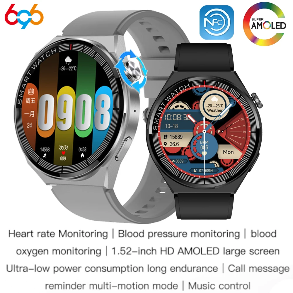 

New 1.52" AMOLED GT3pro Smart Watch NFC Men Sport Fitness Smartwatch Heart Rate Monitor Waterproof Blue Tooth Call Music Watches