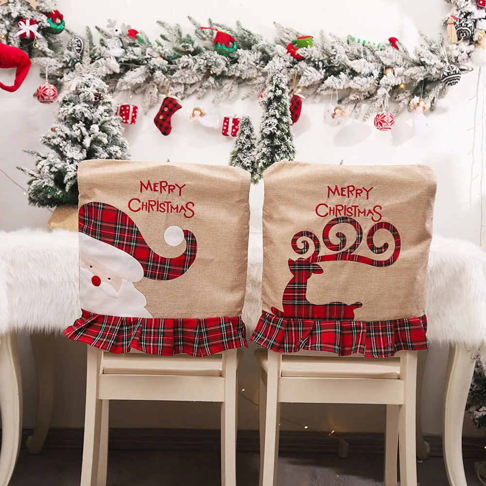 

Seat Covers Christmas Holiday Embroidered Elk Chair Cover Dining Room Chair Decoration Christmas Supplies