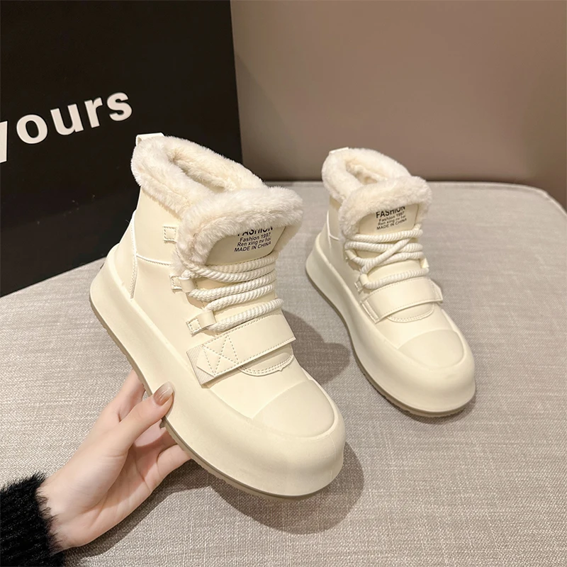 

Flats Women Ankle Boots 2024 Winter Warm Platform Shoes New Designer Short Plush Chelsea Boots PU Leather Soft Sole Femme Botas
