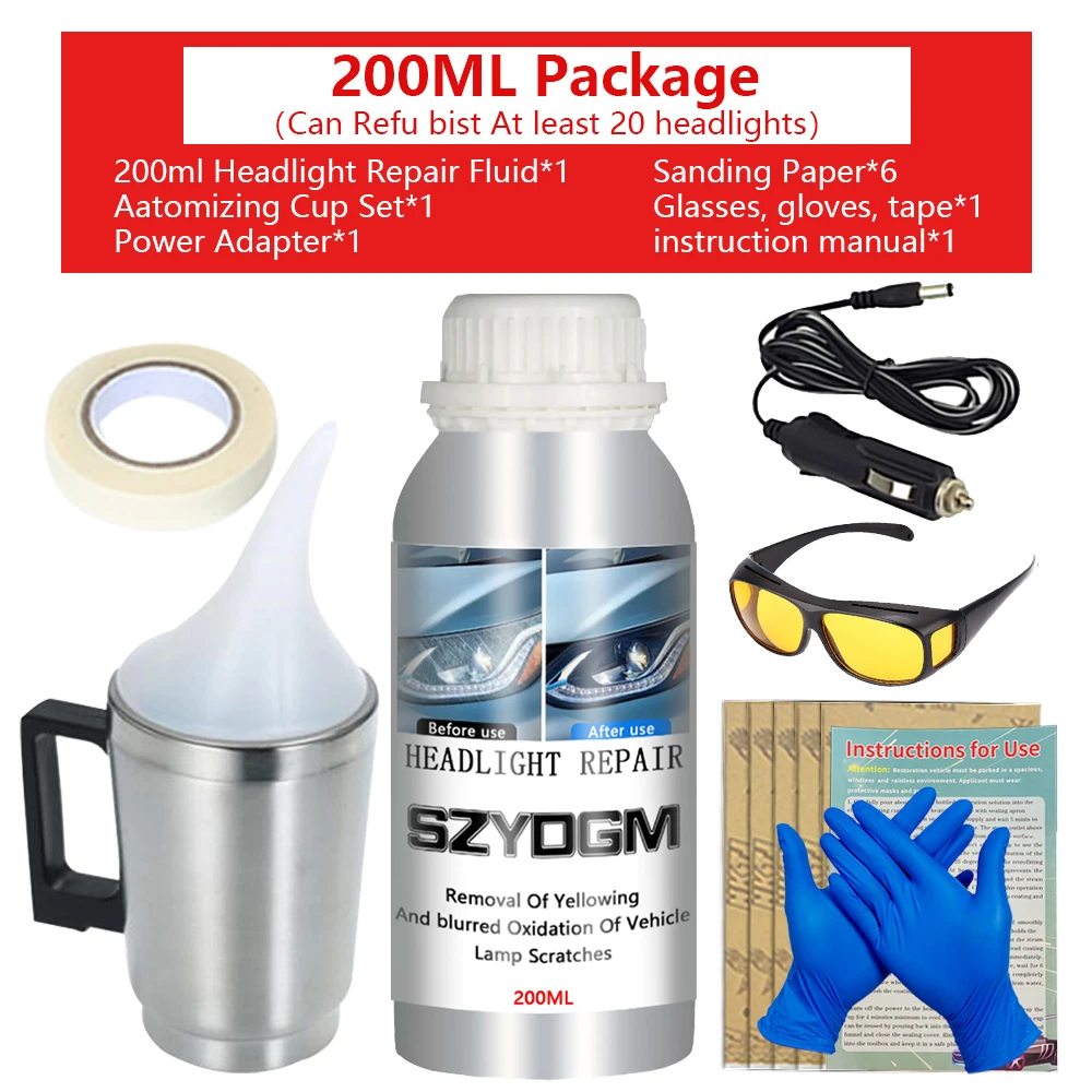 

200 МЛ Набор для восстановления автомобильных фар Автомобильные аксессуары Набор для полировки фар Комплект для защиты фар от царапин Детальное техническое обслуживание